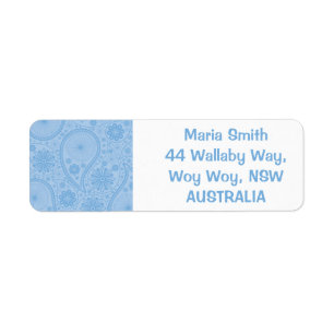 Blue paisley pattern return address label