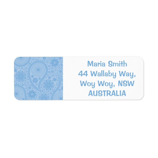 Blue paisley pattern return address label (Front)