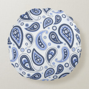 Blue Paisley Pattern Round Cushion