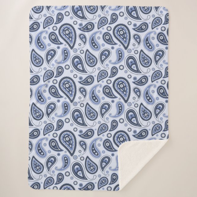 Blue Paisley Pattern Sherpa Blanket (Front)
