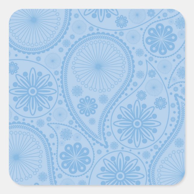 Blue paisley pattern square sticker (Front)