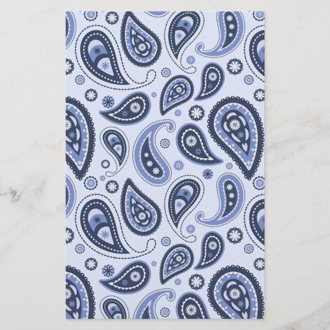 Blue Paisley Pattern Stationery (Front)