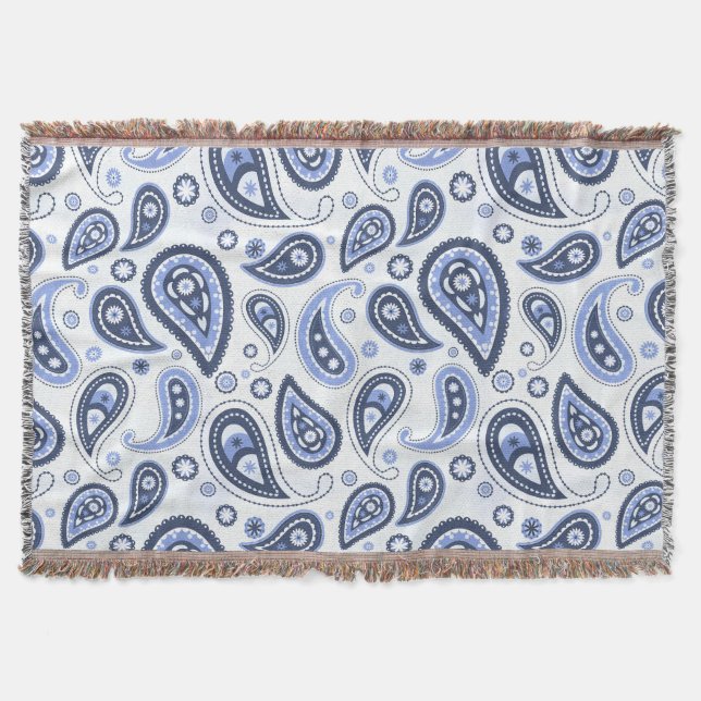 Blue Paisley Pattern Throw Blanket (Front)