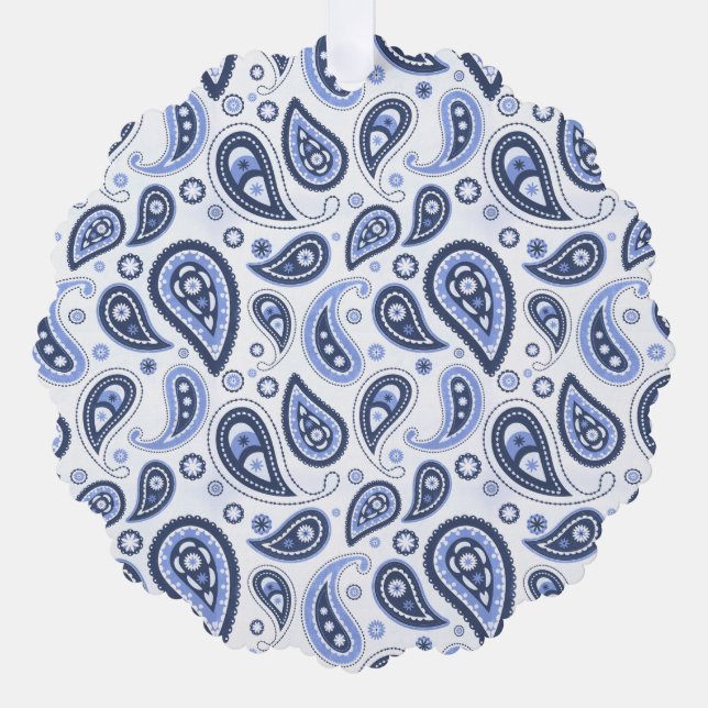 Blue Paisley Pattern Tree Decoration Card (Front)