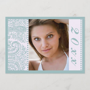 Blue paisley photo graduation party announcement