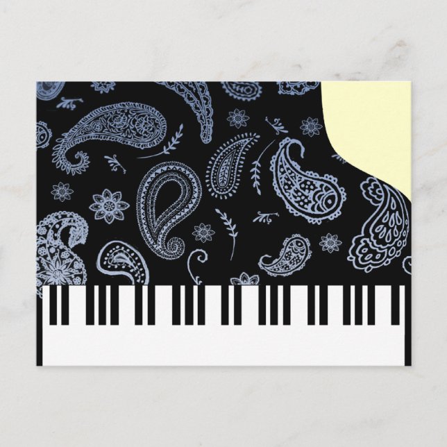 Blue Paisley Piano Postcard (Front)