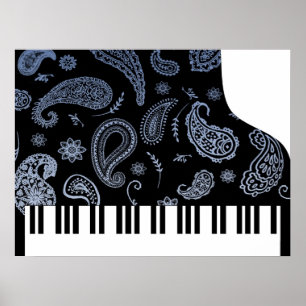 Blue Paisley Piano Poster