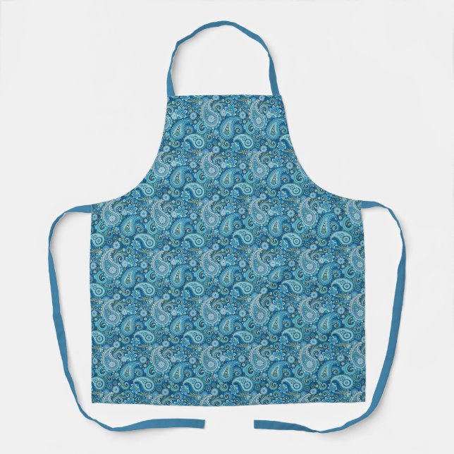 Blue Paisley Print Apron (Front)