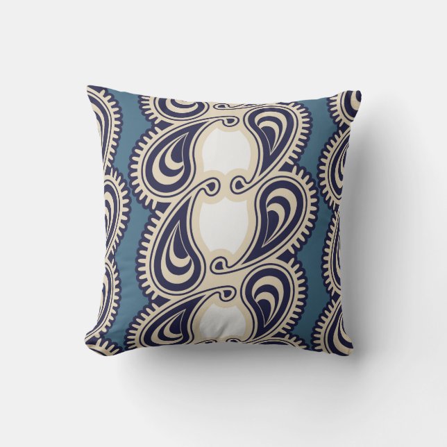 Blue Paisley Reversible Design Pillow (Front)