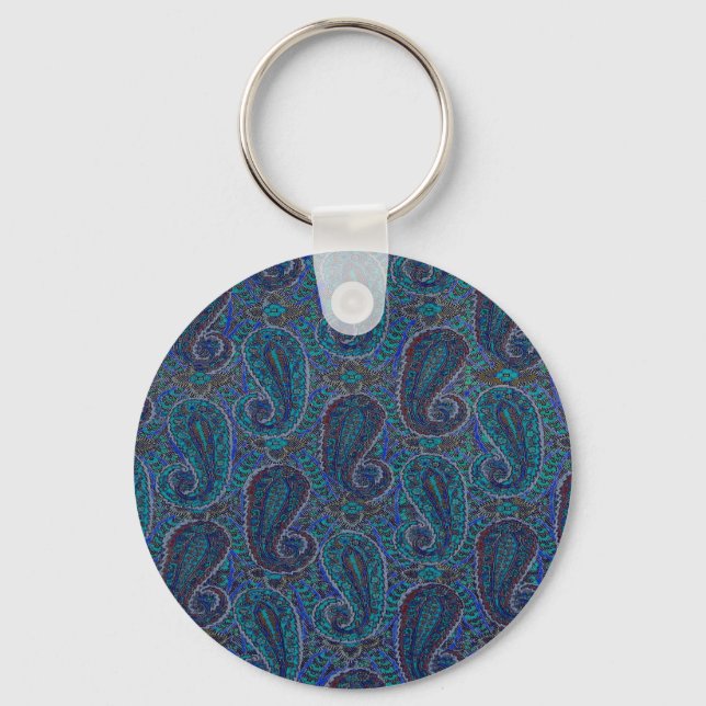 Blue Paisley Vintage Pattern Key Ring (Front)