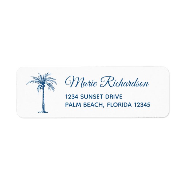 Blue Palm Beach Wedding Return Address Return Address Label (Front)