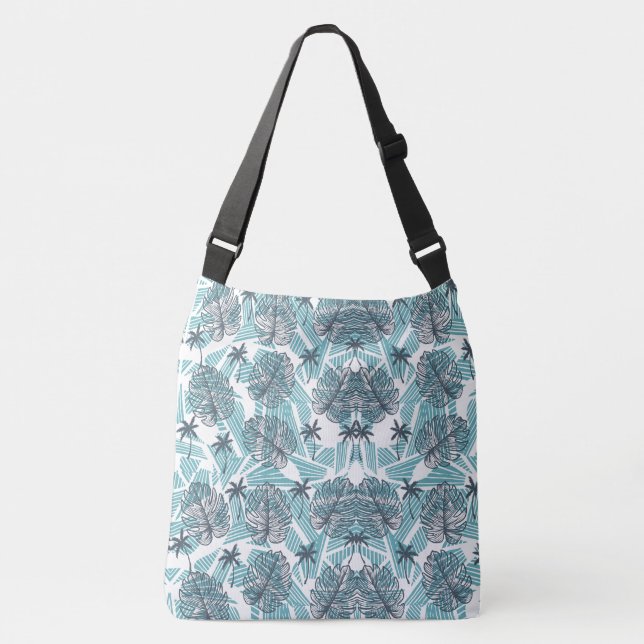 Blue Palm Leaf Seamless  Crossbody Bag (Front)