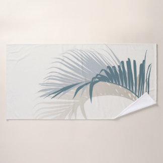 Blue palm leaf with shadow bath towel