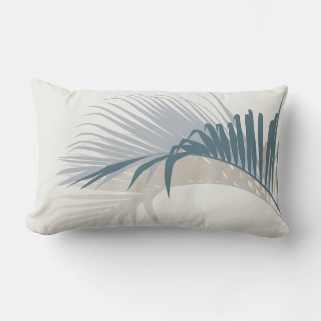 Blue palm leaf with shadow  lumbar cushion (Front)
