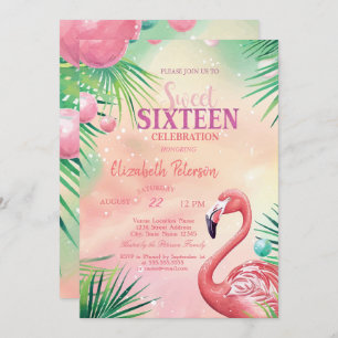 Blue Palm Leaves Summer Sweet 16 Invitation