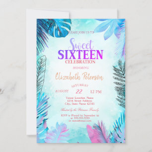 Blue Palm Leaves Summer Sweet 16 Invitation