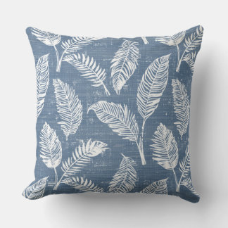 Blue Palm Leaves Throw Pillow