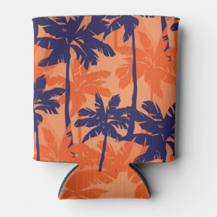 Blue palm silhouette, orange background can cooler