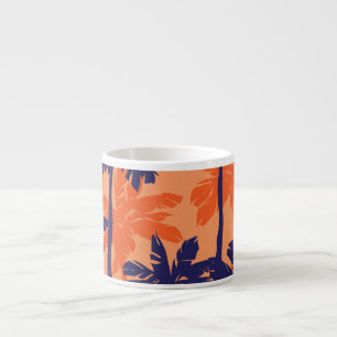 Blue palm silhouette, orange background espresso cup