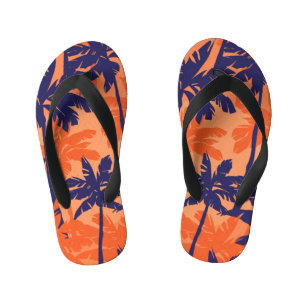 Blue palm silhouette, orange background kid's thongs