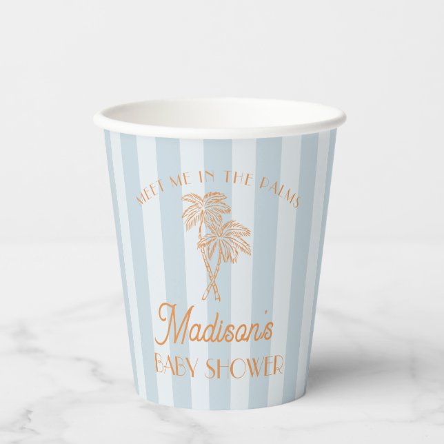 Blue Palm Spring Pastel Beach Baby Shower Paper Cups (Front)