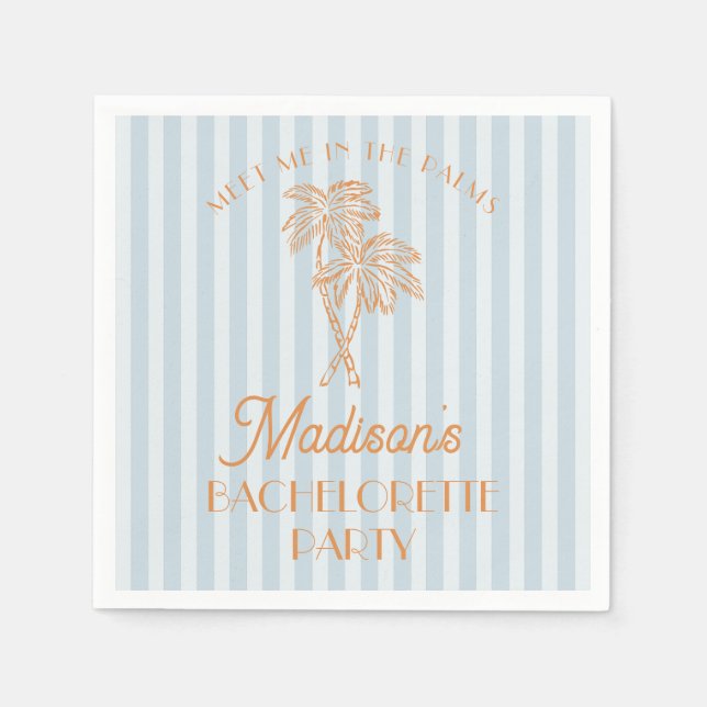 Blue Palm Spring Pastel Beach Bachelorette Party Napkin (Front)