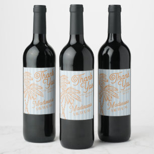 Blue Palm Spring Pastel Beach Birthday Part Favour Wine Label