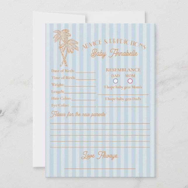 Blue Palm Springs Beach Shower Advice for Baby Invitation (Front)
