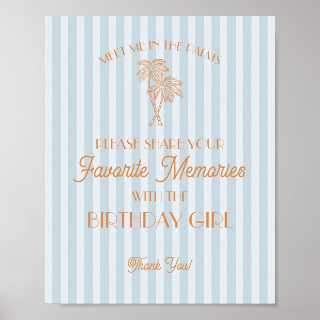 Blue Palm Springs Favourite Memories with Birthday Poster (Front)