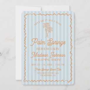Blue Palm Springs Pastel Beach Birthday Party Invitation