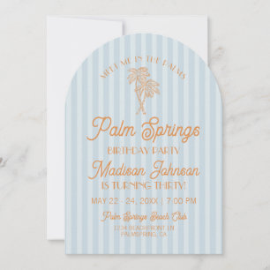 Blue Palm Springs Pastel Beach Birthday Party Invitation