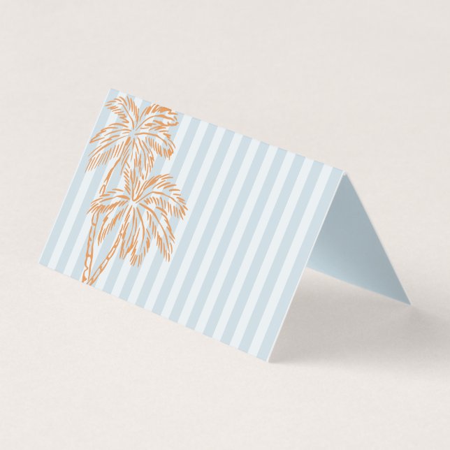 Blue Palm Springs Pastel Beach Party Place Cards (Front)