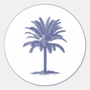 Blue Palm Tree Classic Round Sticker