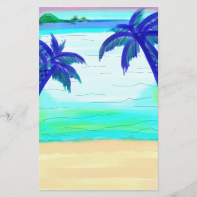 Blue palm tree stationary paper (Front)