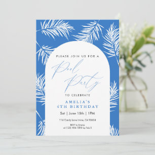 Blue Palm Tree Watercolor Pool Party Invitation