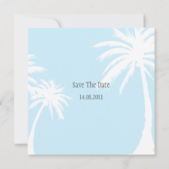 Blue Palm Tree Wedding Save the Date (Front)