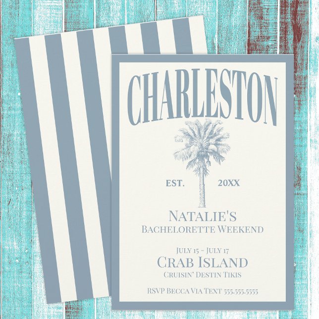 Blue Palm Trees Charleston Coastal Bachelorette Invitation (Creator Uploaded)
