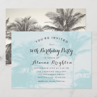 Blue Palm Trees Custom Birthday Party Invitation