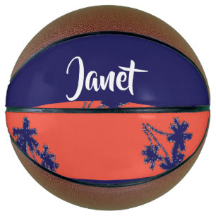 Blue palm trees on pink basketball