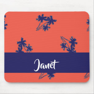 Blue palm trees on pink mouse pad