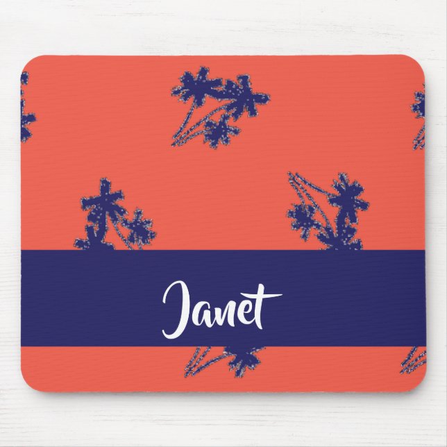 Blue palm trees on pink mouse pad (Front)