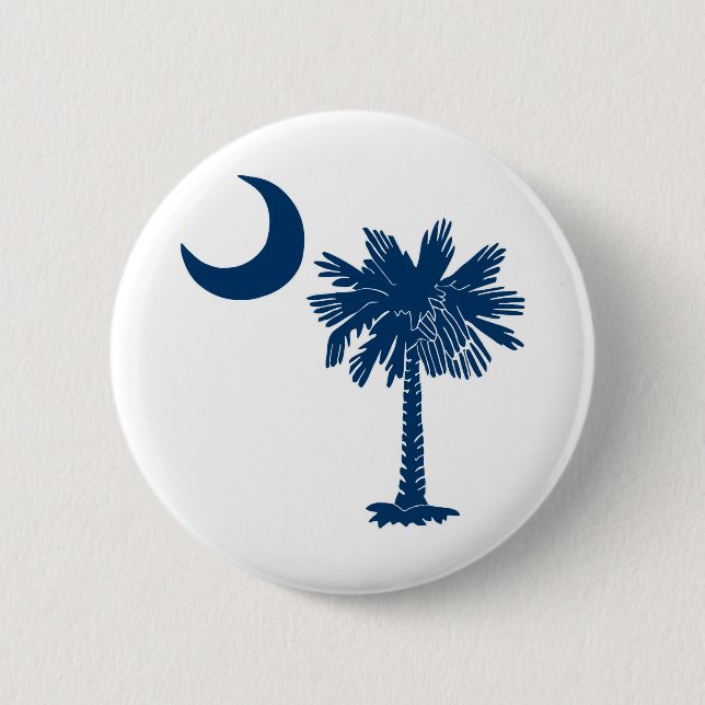 Blue Palmetto on White Button (Front)