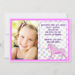 Blue Palomino Birthday(blue/purple flowers/pic) Invitation