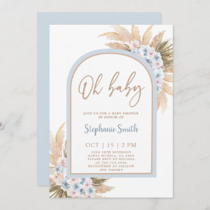 Blue Pampas Grass Arch Baby Shower Boy Invitation