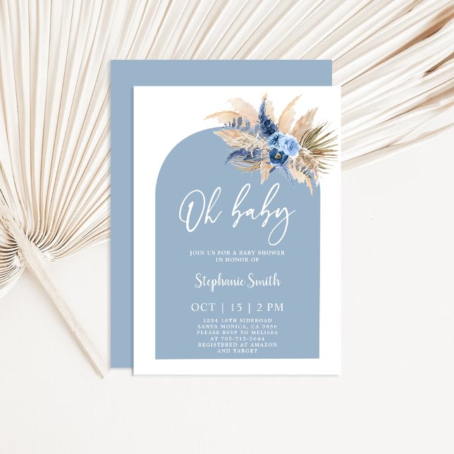 Blue Pampas Grass Baby Shower Boy Invitation (Creator Uploaded)