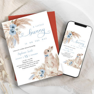 Blue Pampas Grass Boho Boy Baby Shower Invitation