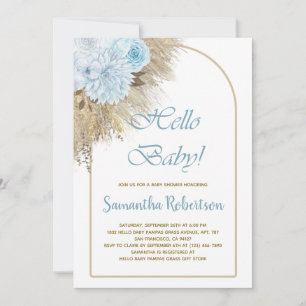 Blue Pampas Grass Boho Boy Baby Shower Invitation