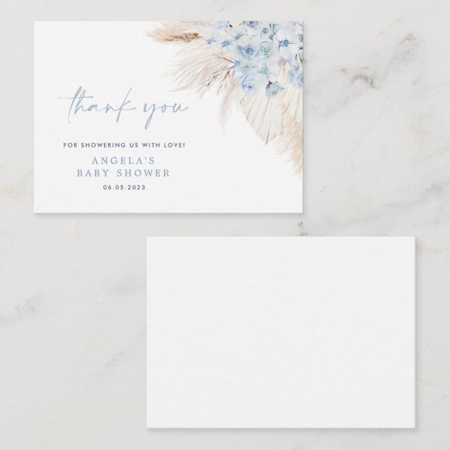 Blue Pampas Grass Boy Baby Shower Thank You Card (Front/Back)