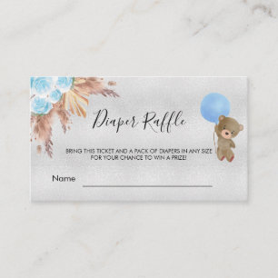 Blue pampas teddy baby shower diaper raffle ticket enclosure card