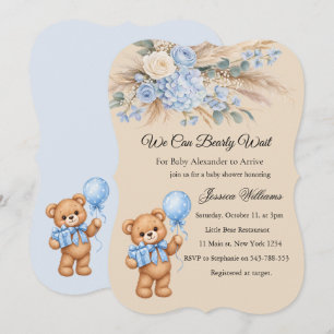 Blue Pampas Teddy Bear Roses Baby Shower Invitation
